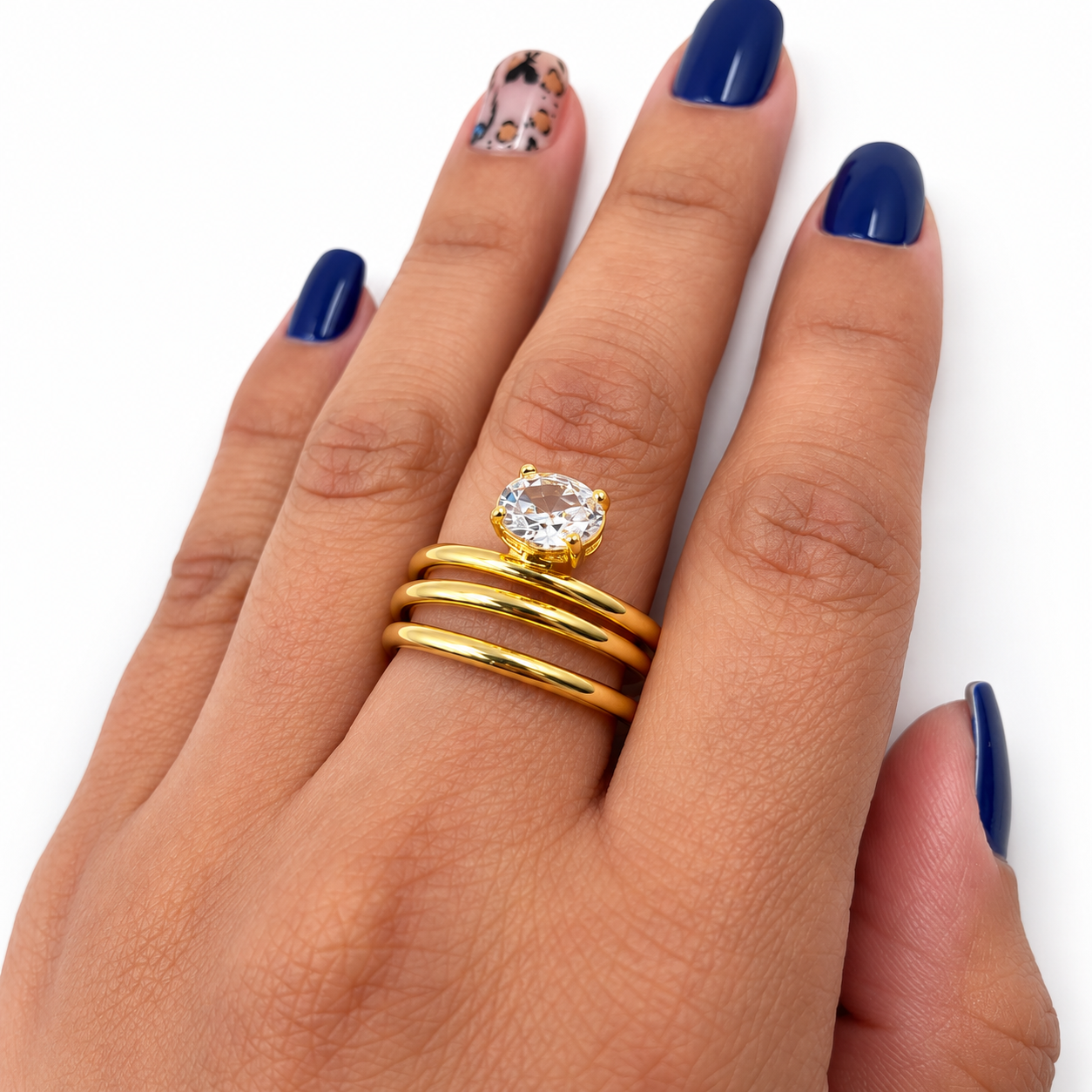 Anel Cristal  Dourado