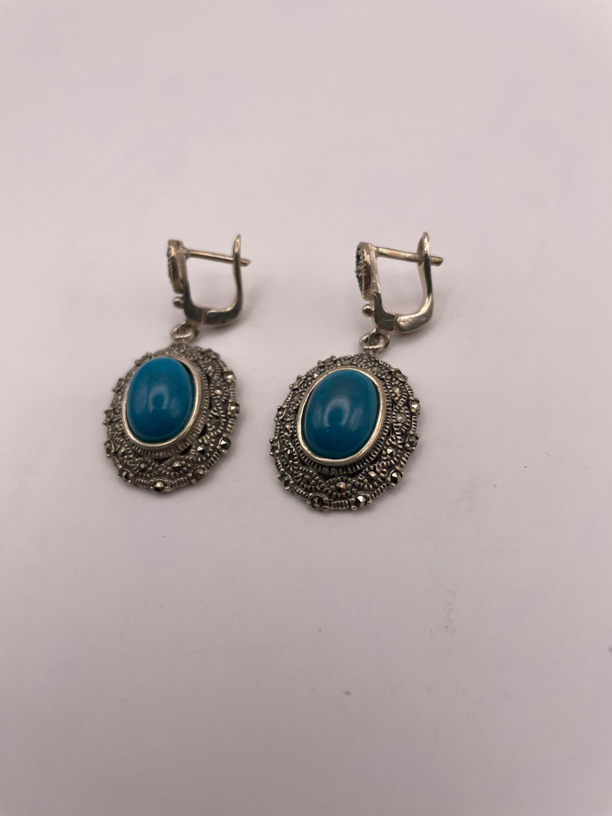 Brinco Prata Turquesa Marcassitas